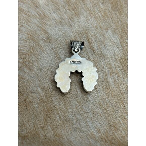 Native American SW Sterling Silver Blue Turquoise Naja Squash Blossom Pendant - Picture 5 of 8